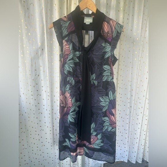 Anthropologie Maeve Brelin Floral Sheer Mix Print Button Down Lined Dress PS - Picture 3 of 9